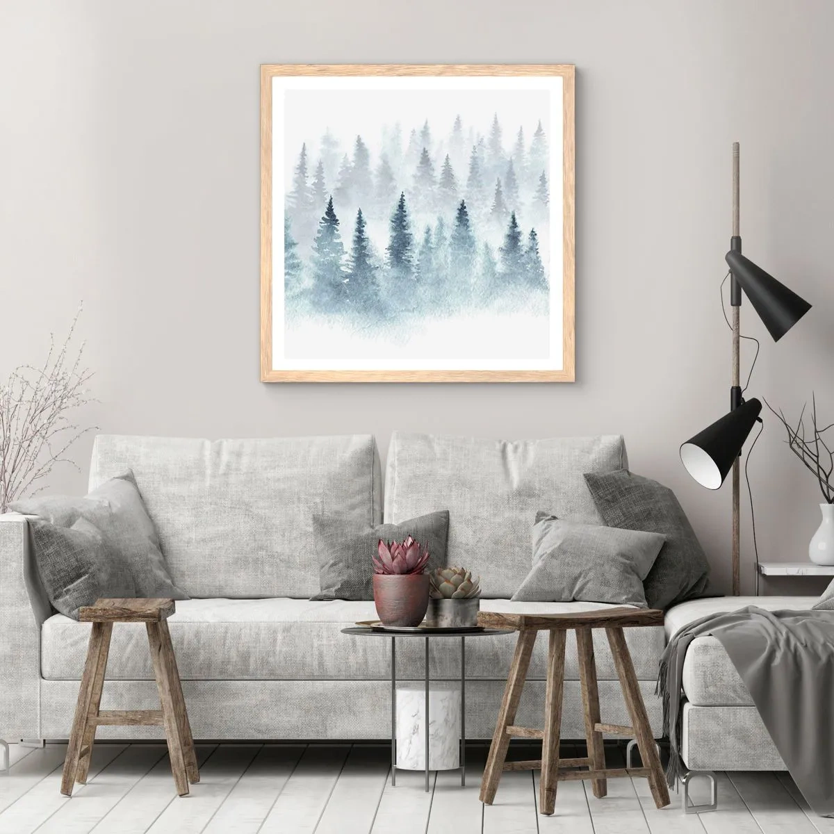 Affisch i ram av ljusek - Insvepta i dimma - 60x60 cm