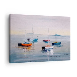 Canvastavla - Bild på duk - Färgglada båtar på lugnt vatten - 70x50cm - En välförtjänt vila - Modern väggdekoration för vardagsrum och sovrum ARTTOR