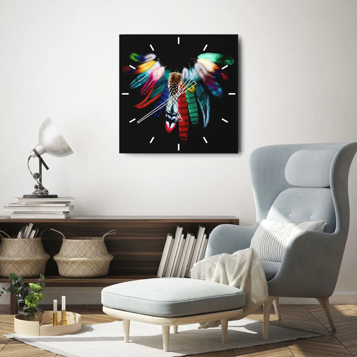 Väggklocka - Klocka på glas - Indianskt halsband - 40x40 cm