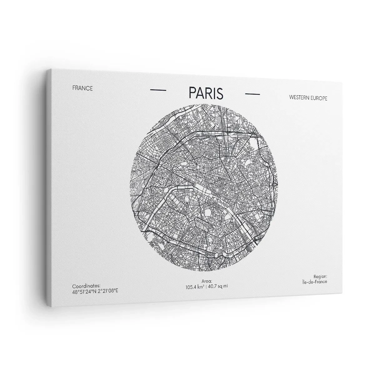 Canvastavla - Bild på duk - Karta över Paris i minimalistisk stil - 70x50cm - Paris anatomi - Modern väggdekoration för vardagsrum och sovrum ARTTOR