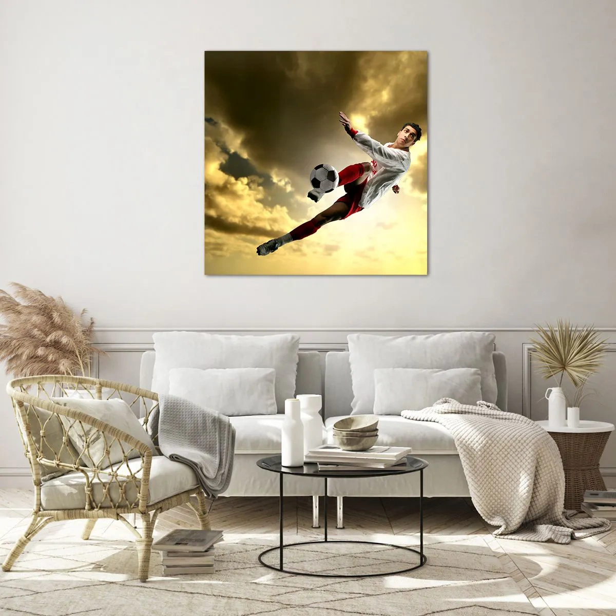 Glastavla - Bild på glas - Fotbollshimmel - 40x40 cm