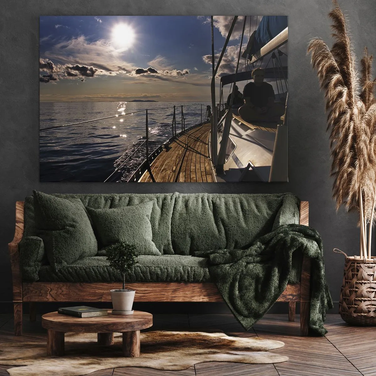 Canvastavla - Bild på duk - En yachtkryssning på havet vid solnedgången - 70x50cm - Under seglen mot solen - Modern väggdekoration för vardagsrum och sovrum ARTTOR