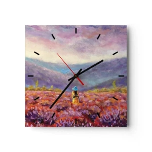 Väggklocka - Klocka på glas - I lavendelsvärld - 30x30 cm
