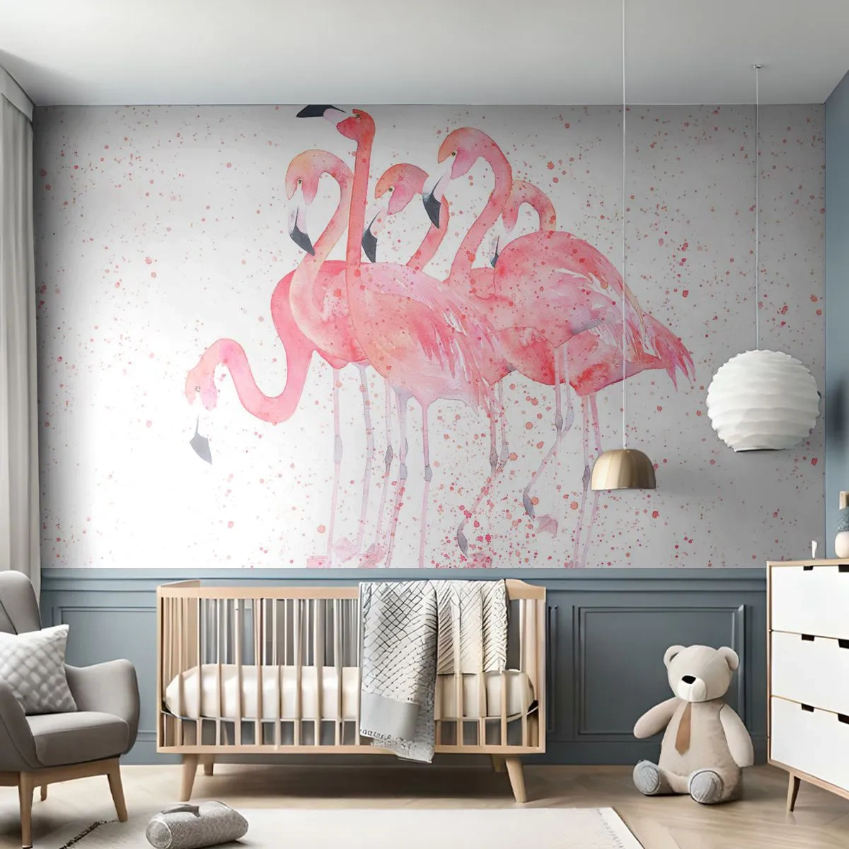 Självhäftande Fototapet Deluxe Sticker - Rosa bandet - Flamingos, Fåglar, Grafik - 250x175 cm