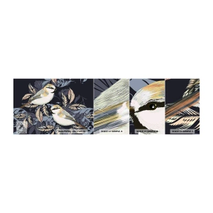 Fototapet Prov Standard Eco - Gul-grå fågelsång - Abstraktion, Fåglar, Löv - 100x30 cm