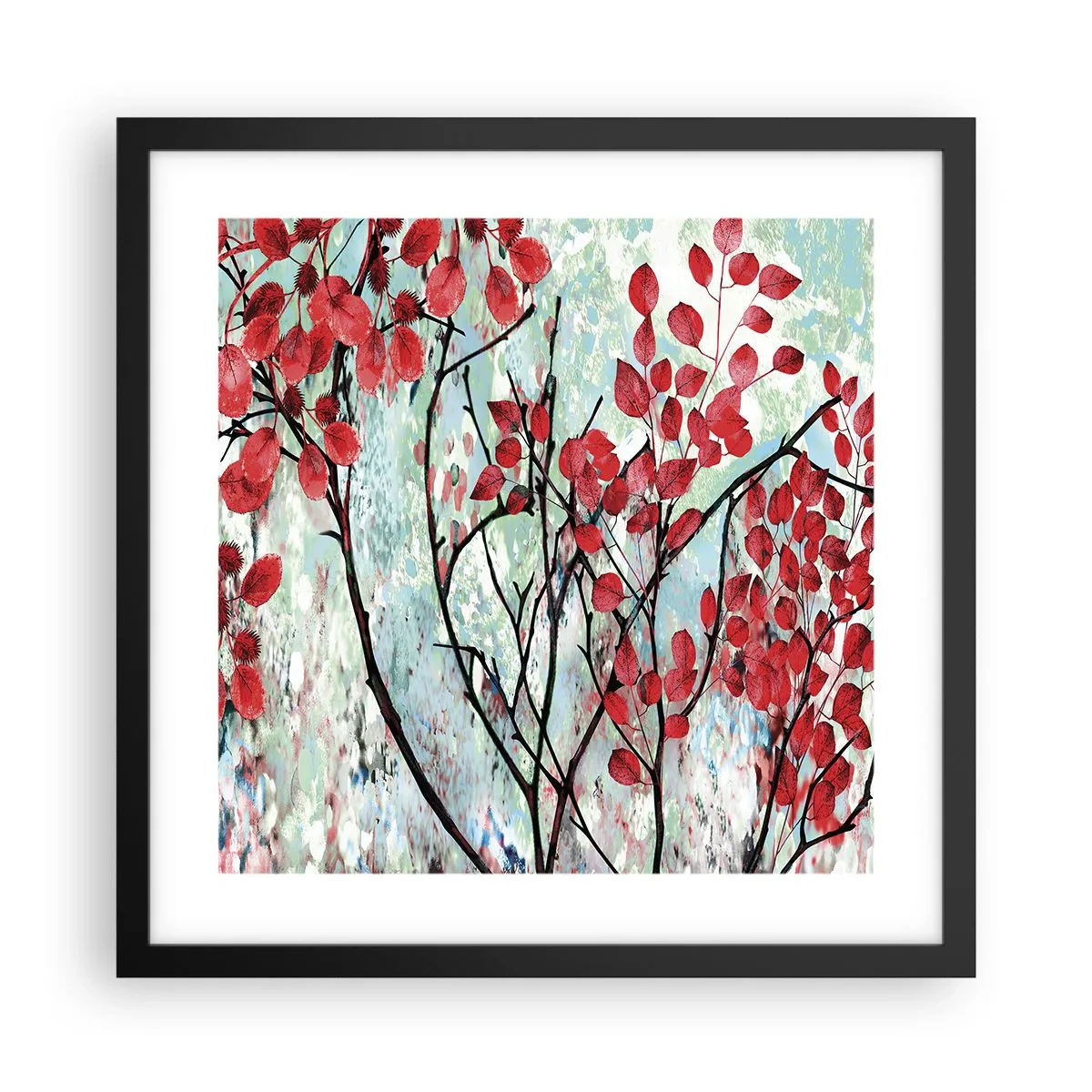 Affisch i svart ram - Träd i scharlakansröd - 40x40 cm
