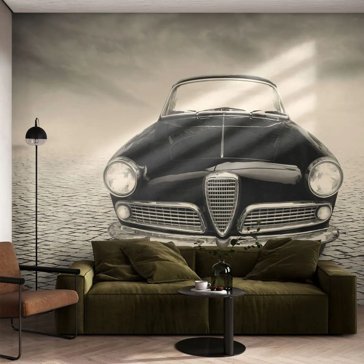 Fototapet Premium Sand - Hur kan man inte älska mig? - Bil, Årgång, Svartvitt - 350x256 cm