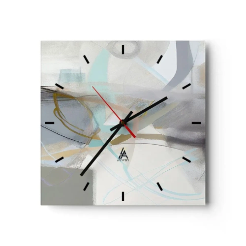 Väggklocka - Klocka på glas - Dimmig abstraktion - 30x30 cm