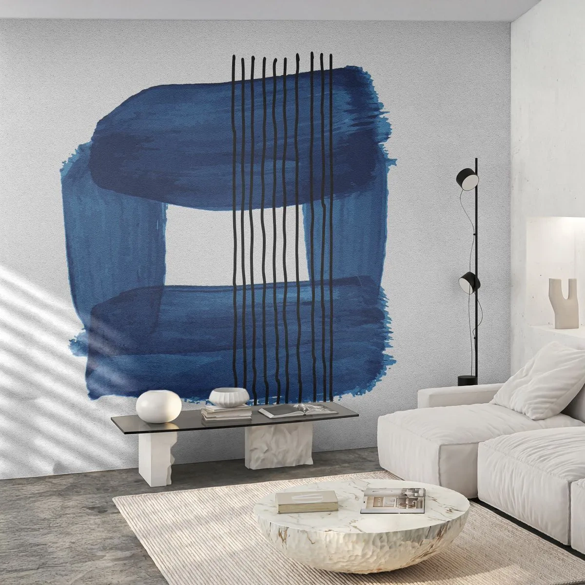 Fototapet Standard Eco - Modern abstraktion i marinblå nyanser - 100x70cm - Svart-blå komposition - Modern väggdekoration för vardagsrum och sovrum ARTTOR