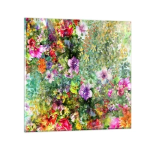 Glastavla - Bild på glas - Ta en dopp i blommorna - 50x50 cm