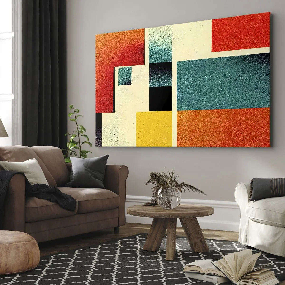 Canvastavla - Bild på duk - Geometrisk abstraktion med färgade rektanglar och kvadrater - 70x50cm - Geometrisk abstraktion - bra energi - Modern väggdekoration för vardagsrum och sovrum ARTTOR
