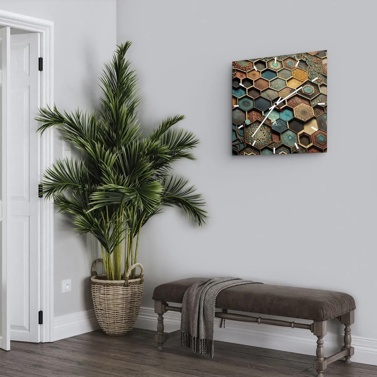 Väggklocka - Klocka på glas - Arabiska ornament - en variation - 40x40 cm