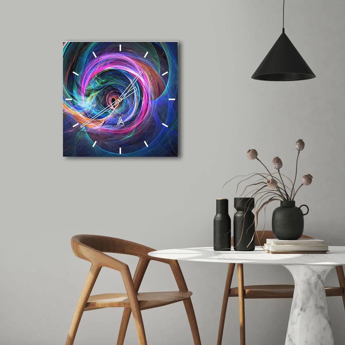 Väggklocka - Klocka på glas - Vart tar du mig? - 40x40 cm