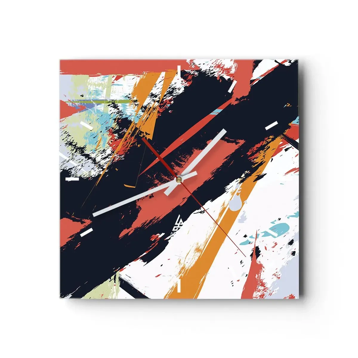 Väggklocka - Klocka på glas - Dynamisk komposition - 30x30 cm