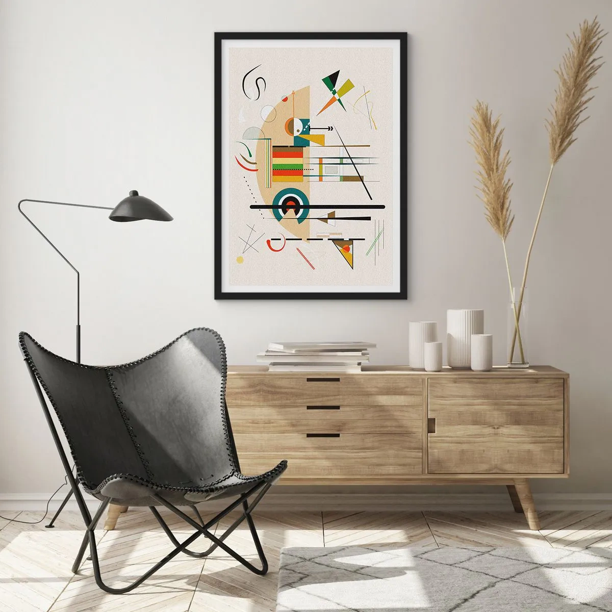 Affisch i svart ram - Abstrakt geometrisk komposition - 50x70cm - Så världen skrattar - Modern väggdekoration för vardagsrum och sovrum ARTTOR