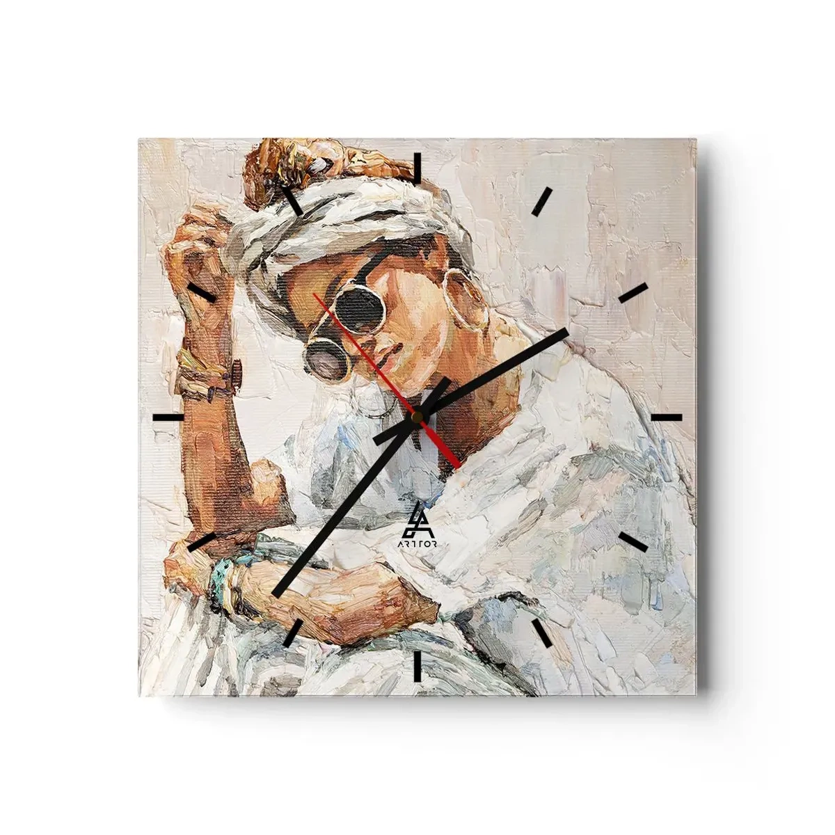 Väggklocka - Klocka på glas - Porträtt i fullt solljus - 30x30 cm
