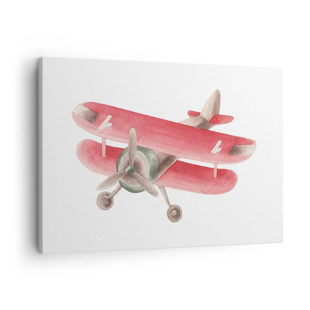 Canvastavla - Bild på duk - Rött retroflygplan på en vit bakgrund - 70x50cm - Redo att flyga högt - Modern väggdekoration för vardagsrum och sovrum ARTTOR