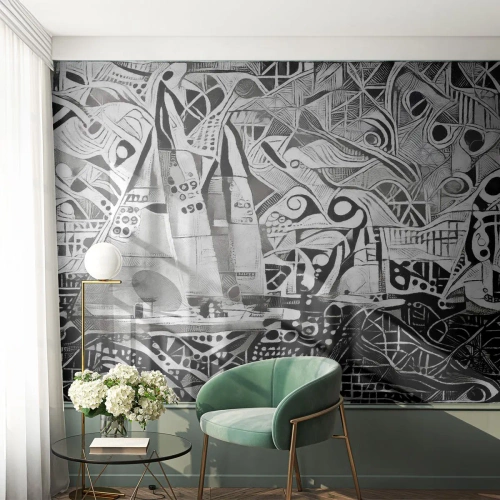 Fototapet Premium Canvas - Mellan vågorna - segling, Kubism, Bit - 350x256 cm