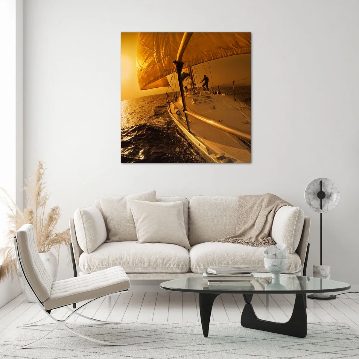 Glastavla - Bild på glas - Gyllene kväll efter en färgrik dag - 50x50 cm