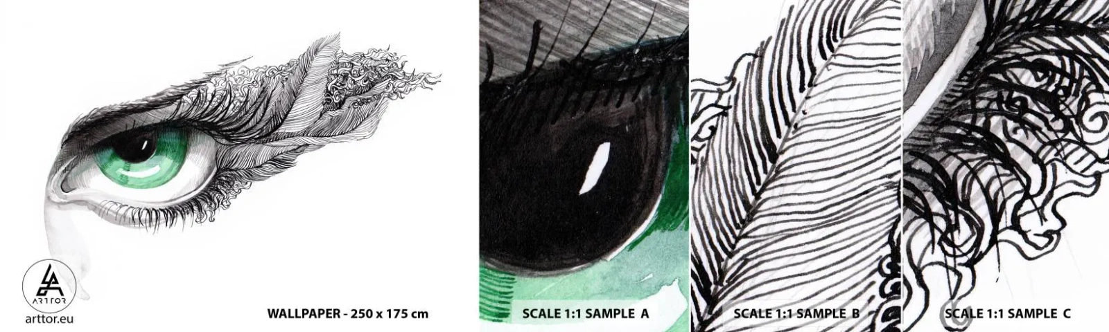 Provbit av självhäftande fototapet Deluxe Sticker - Vacker och redo för attack - Abstraktion, Grafik, Öga - 100x30 cm