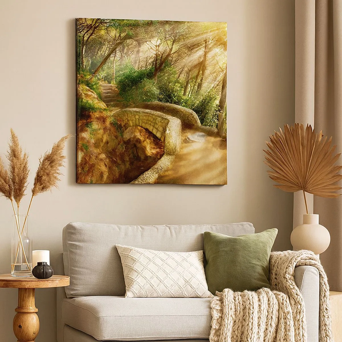 Canvastavla - Bild på duk - Från bron till sagoskogen - 30x30 cm