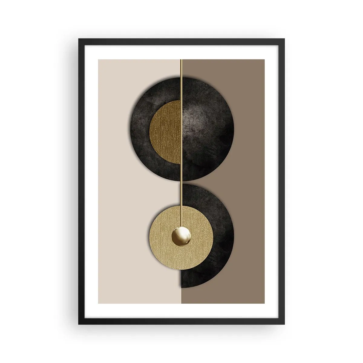 Affisch i svart ram - Modern abstraktion med geometriska gulddetaljer - 50x70cm - Variationer runt en cirkel - Modern väggdekoration för vardagsrum och sovrum ARTTOR