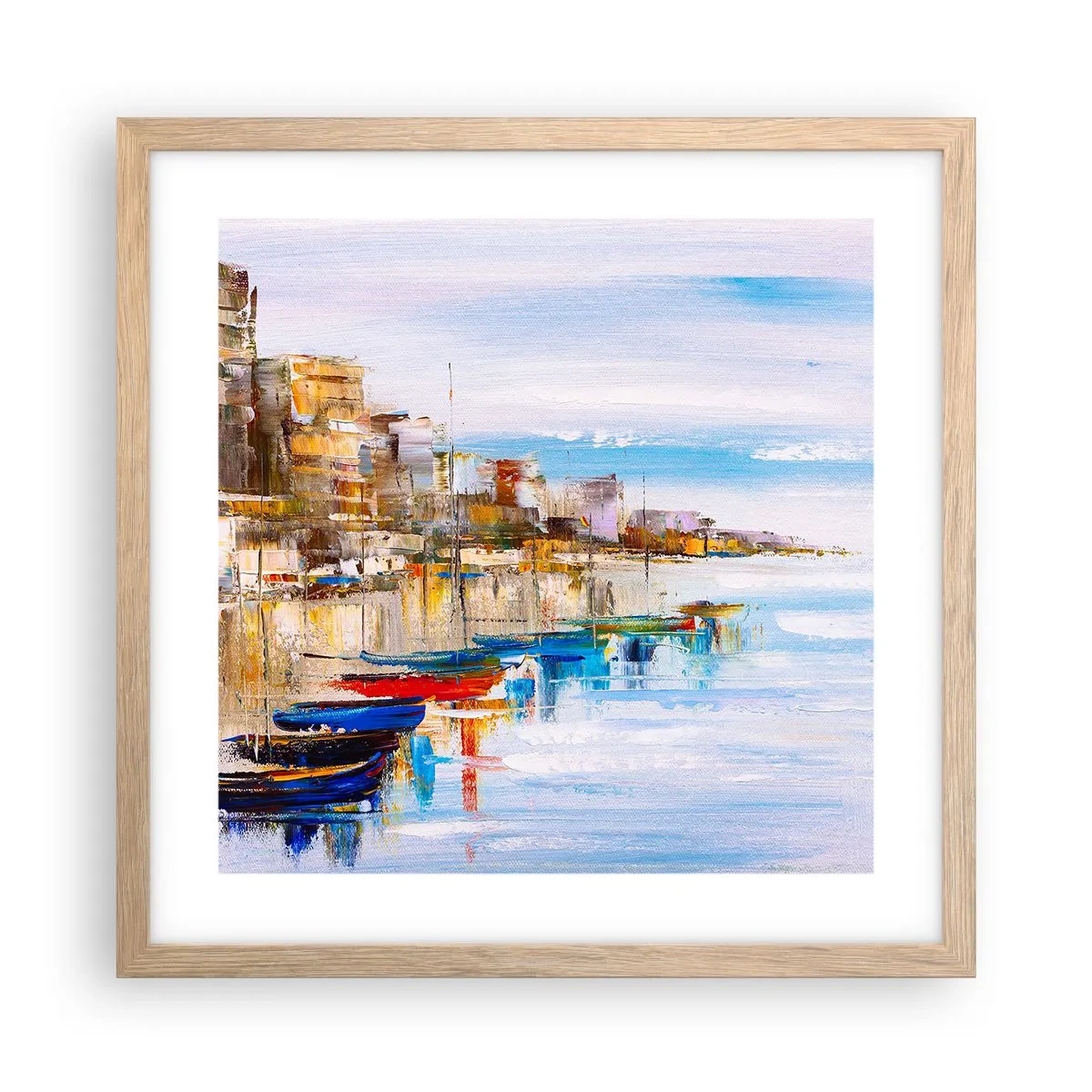 Affisch i ram av ljusek - Flerfärgad urban hamn - 40x40 cm
