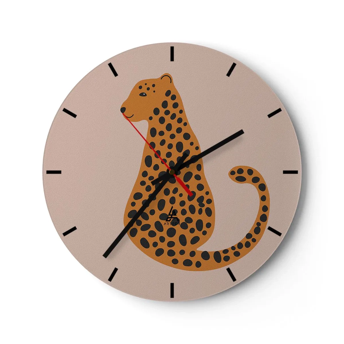 Väggklocka - Klocka på glas - Stiliserad panter på en beige bakgrund - 30x30cm - Pantermönster är inne - Modern väggdekoration för vardagsrum, kök och sovrum ARTTOR