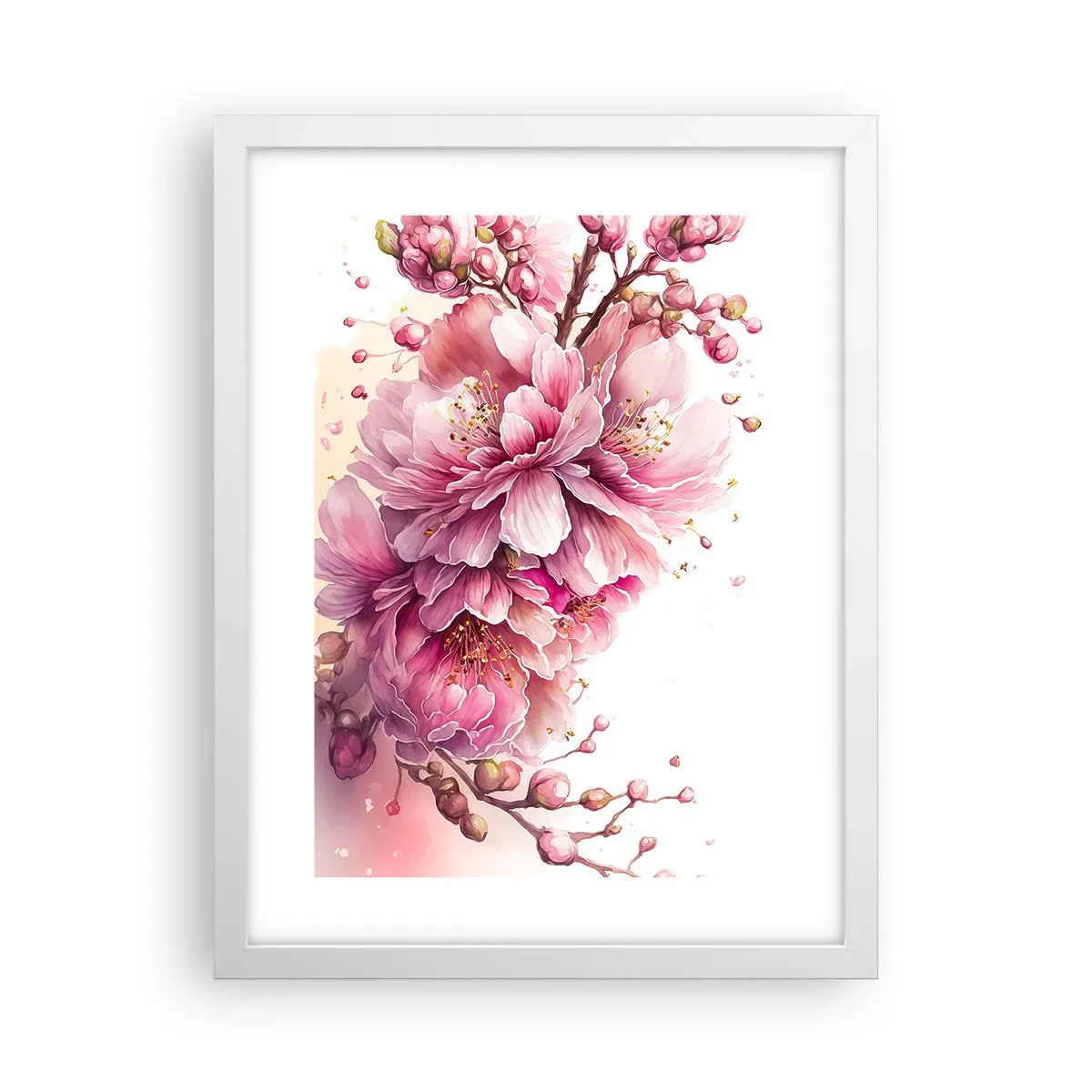 Affisch i vit ram - Blommande körsbärsblomma - 30x40 cm