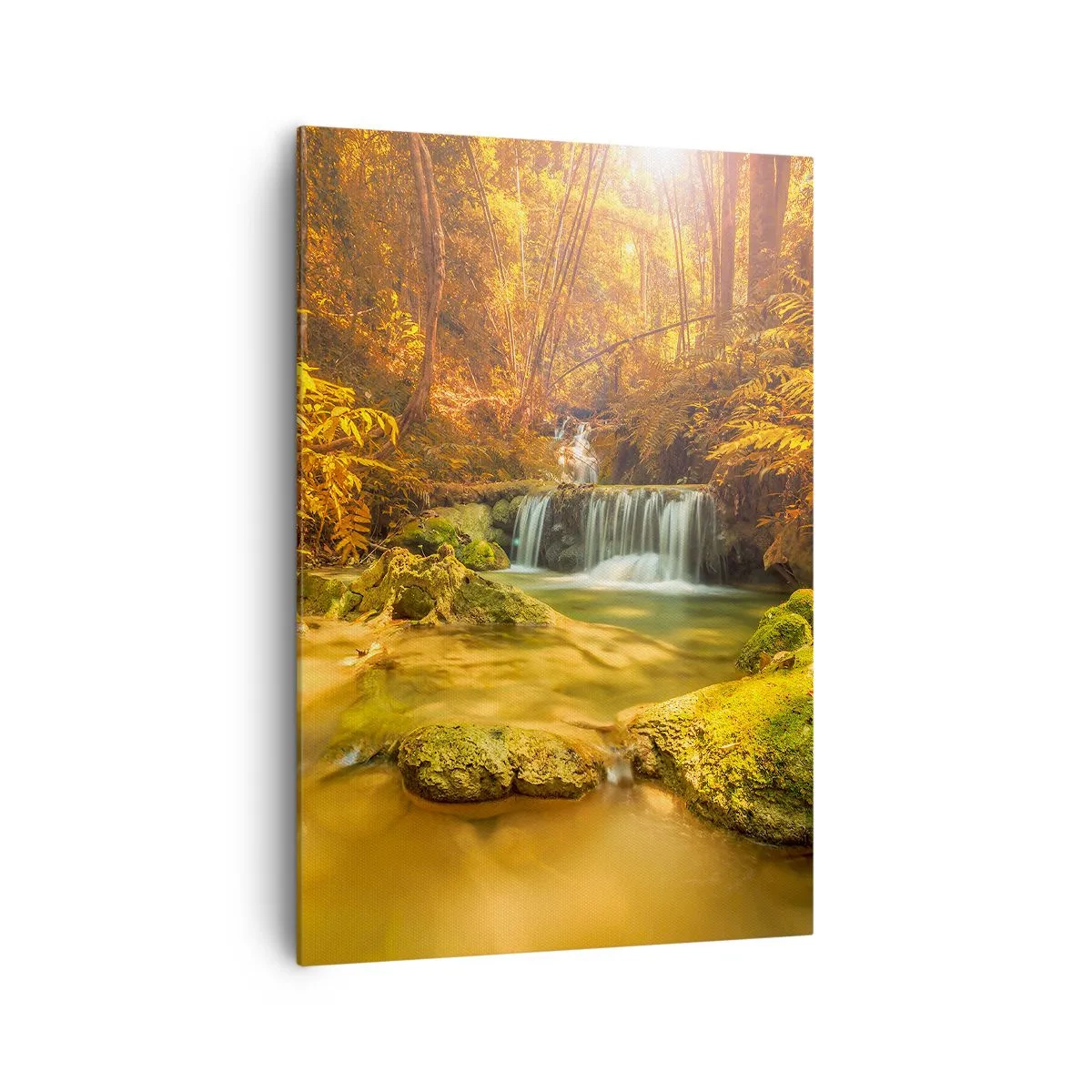 Canvastavla - Bild på duk - Skogkaskad i gult - 70x100 cm