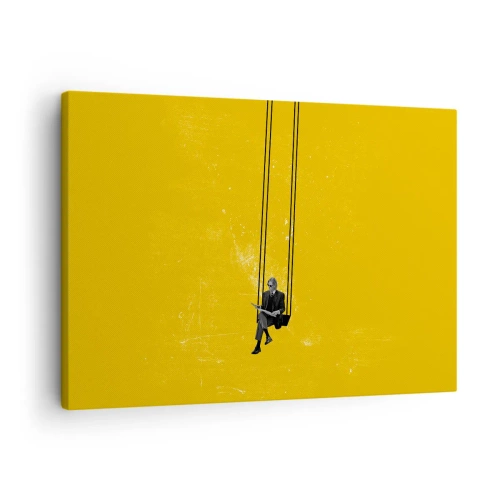 Canvastavla - Bild på duk - En person på en gunga mot en bakgrund av intensivt gult - 70x50cm - En dag som alla andra - Modern väggdekoration för vardagsrum och sovrum ARTTOR