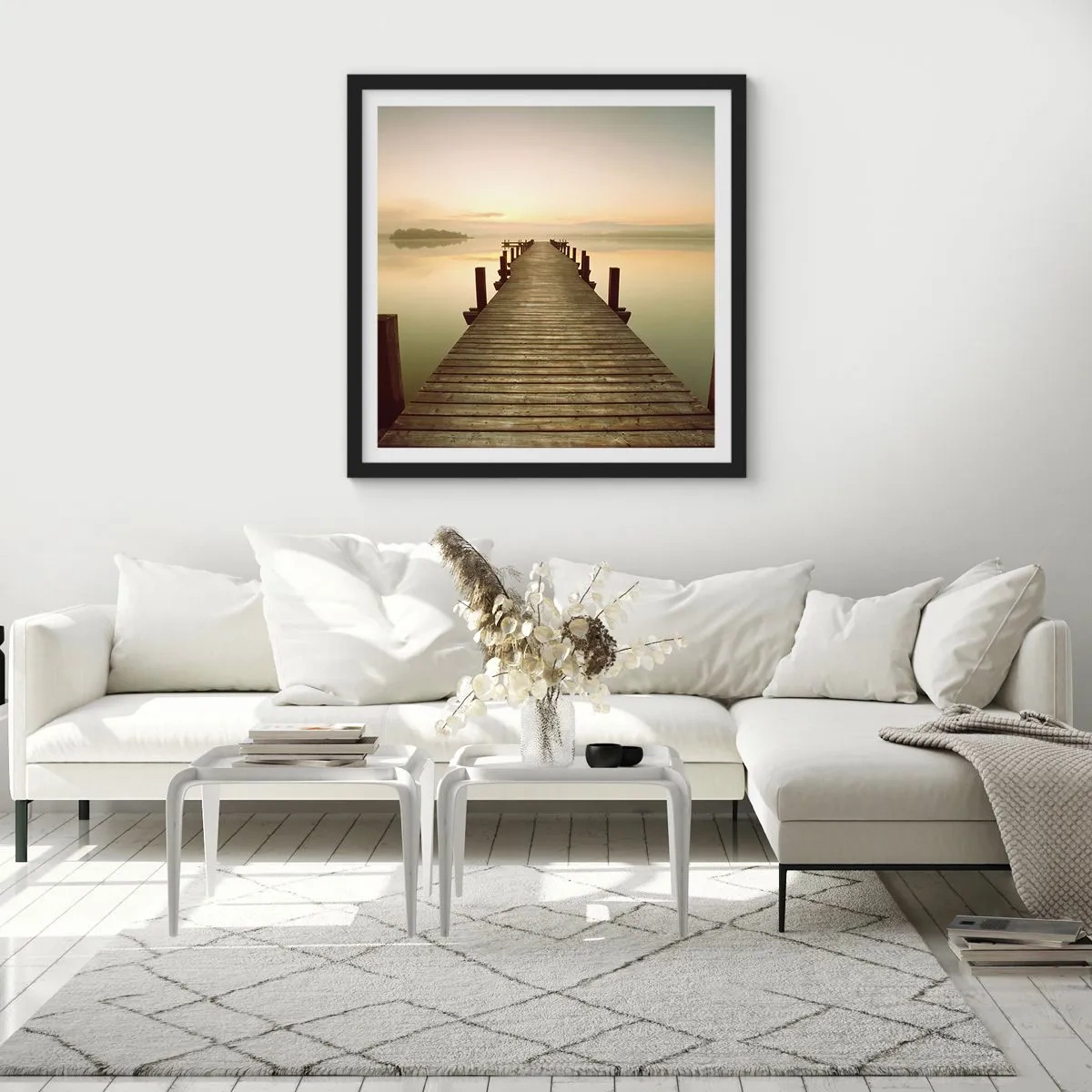 Affisch i svart ram - Förgryning, gryning, ljus - 40x40 cm