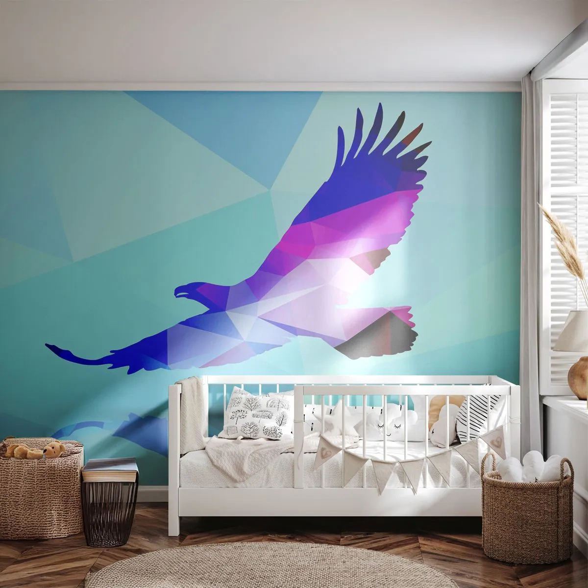 Fototapet Standard Eco - Örn i lila kristall - Fågel, Örn, Geometrisk figur - 150x105 cm