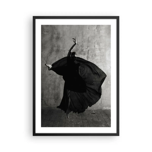Affisch i svart ram - En svartvit bild av en dansare i dynamisk rörelse mot en rå vägg. - 50x70cm - Full av passion - Modern väggdekoration för vardagsrum och sovrum ARTTOR
