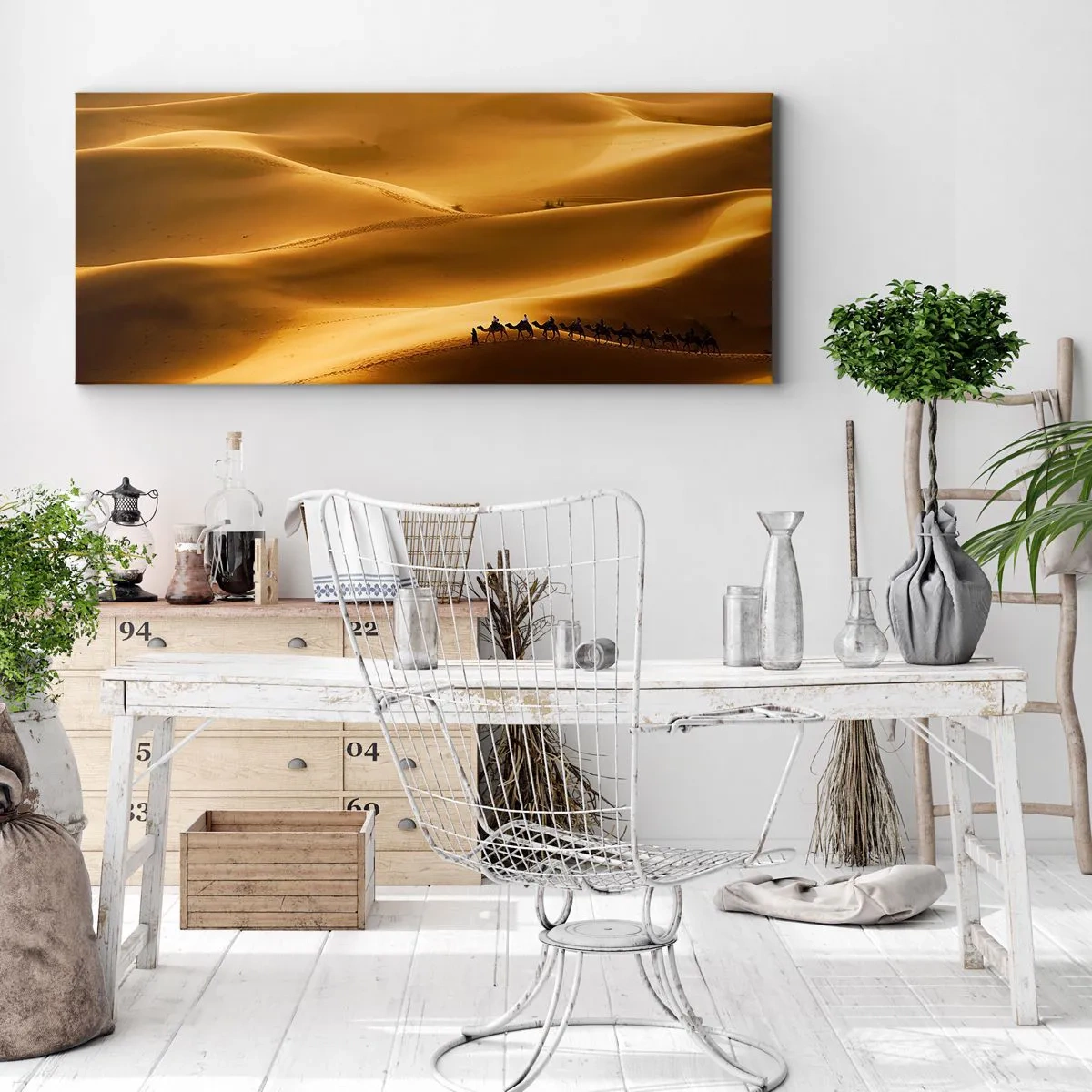 Canvastavla - Bild på duk - En karavan på öknens vågor - 100x40 cm