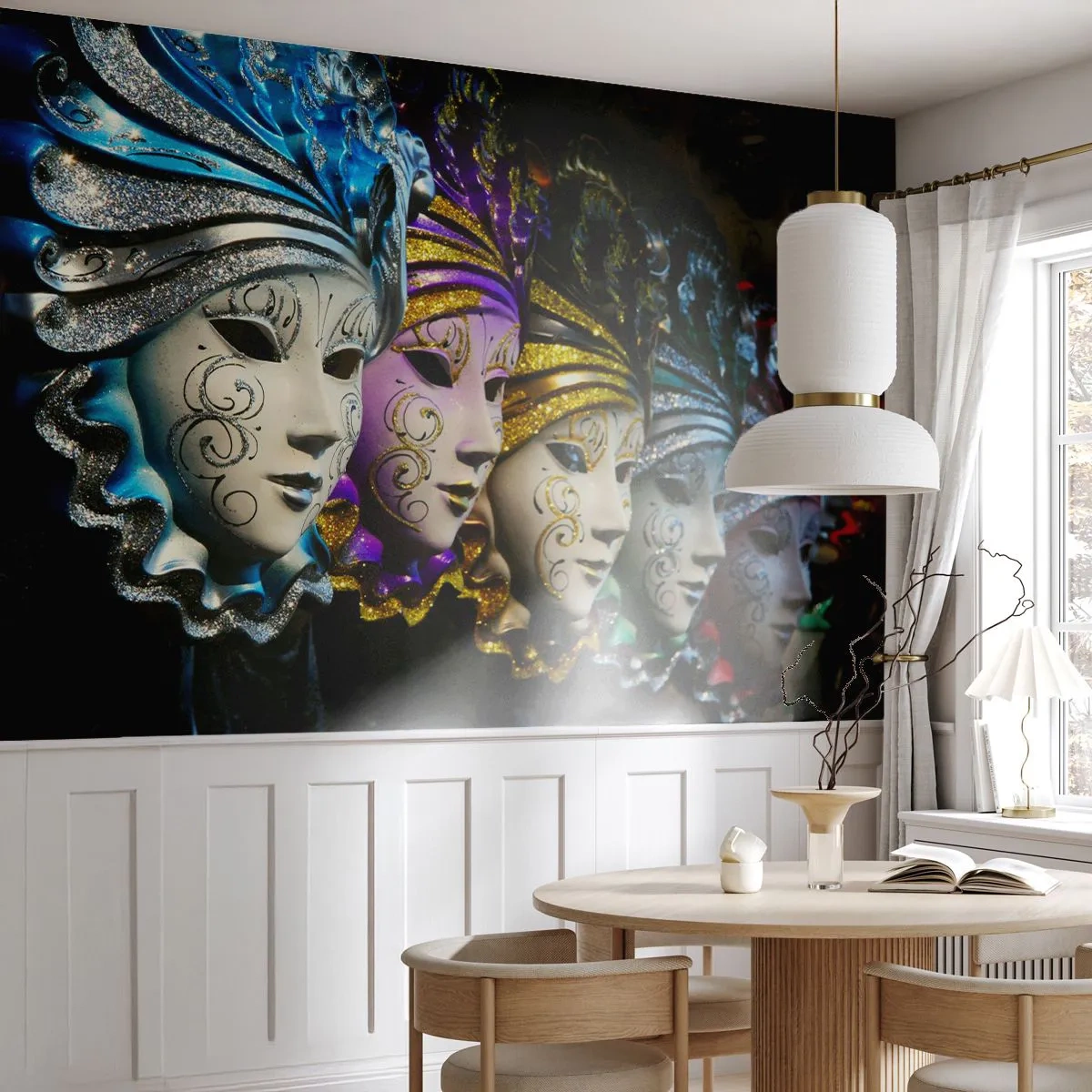 Fototapet Premium Canvas - Hemlighet i guld och i silver - Venetiansk mask, Venedig, Karneval - 300x210 cm
