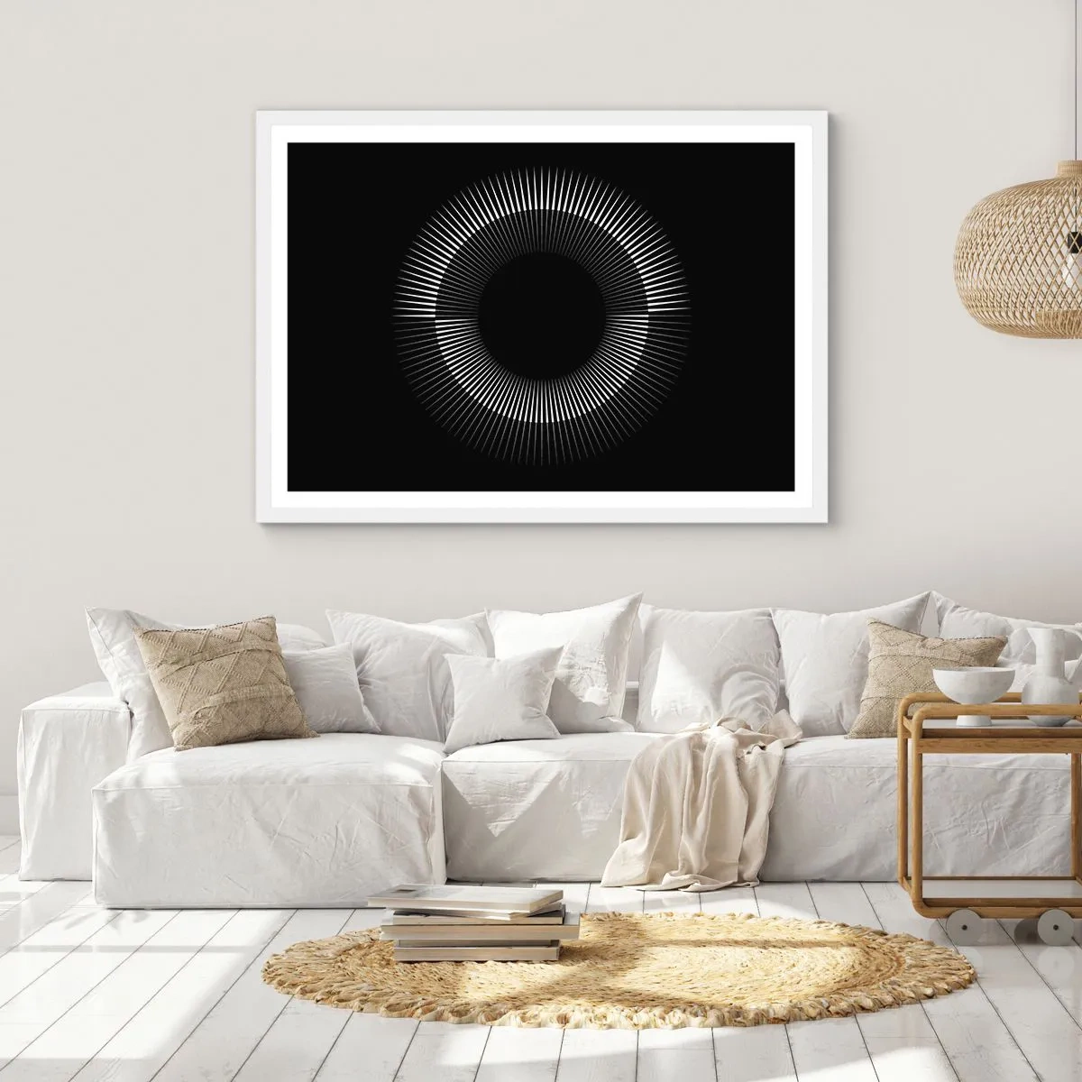 Affisch i vit ram - Svart sol - 70x50 cm