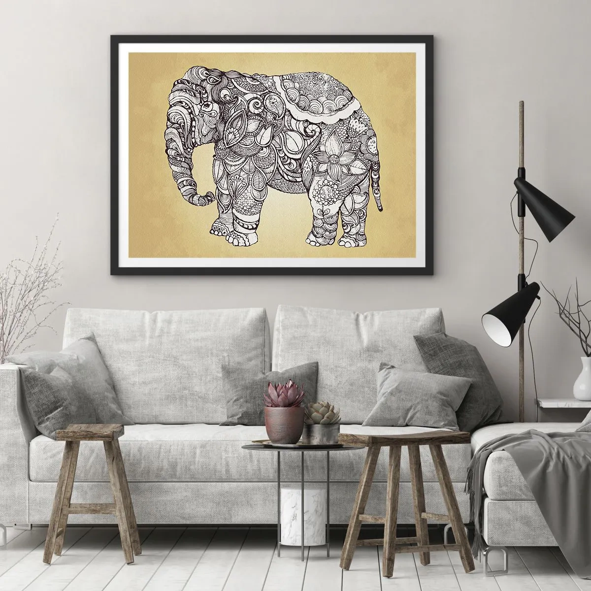 Affisch i svart ram - maskerad elefant - 70x50 cm