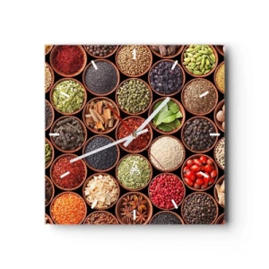 Väggklocka - Klocka på glas - Världens alla smaker - 40x40 cm