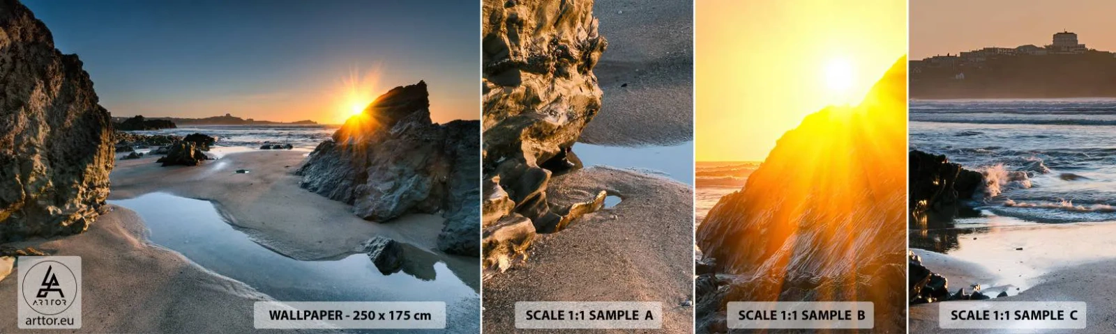 Provbit av självhäftande fototapet Deluxe Sticker - Orörd av människan - Landskap, Strand, Cornish kust - 100x30 cm