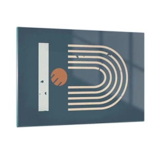 Glastavla - Bild på glas - Geometri mot mörkblå bakgrund - 120x80 cm