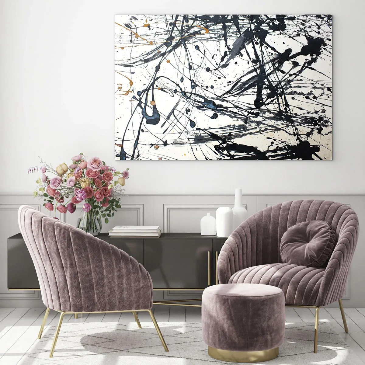 Glastavla - Bild på glas - Dynamiska färgstänk på vit bakgrund - 70x50cm - Expressionistisk abstraktion - Modern väggdekoration för vardagsrum och sovrum ARTTOR