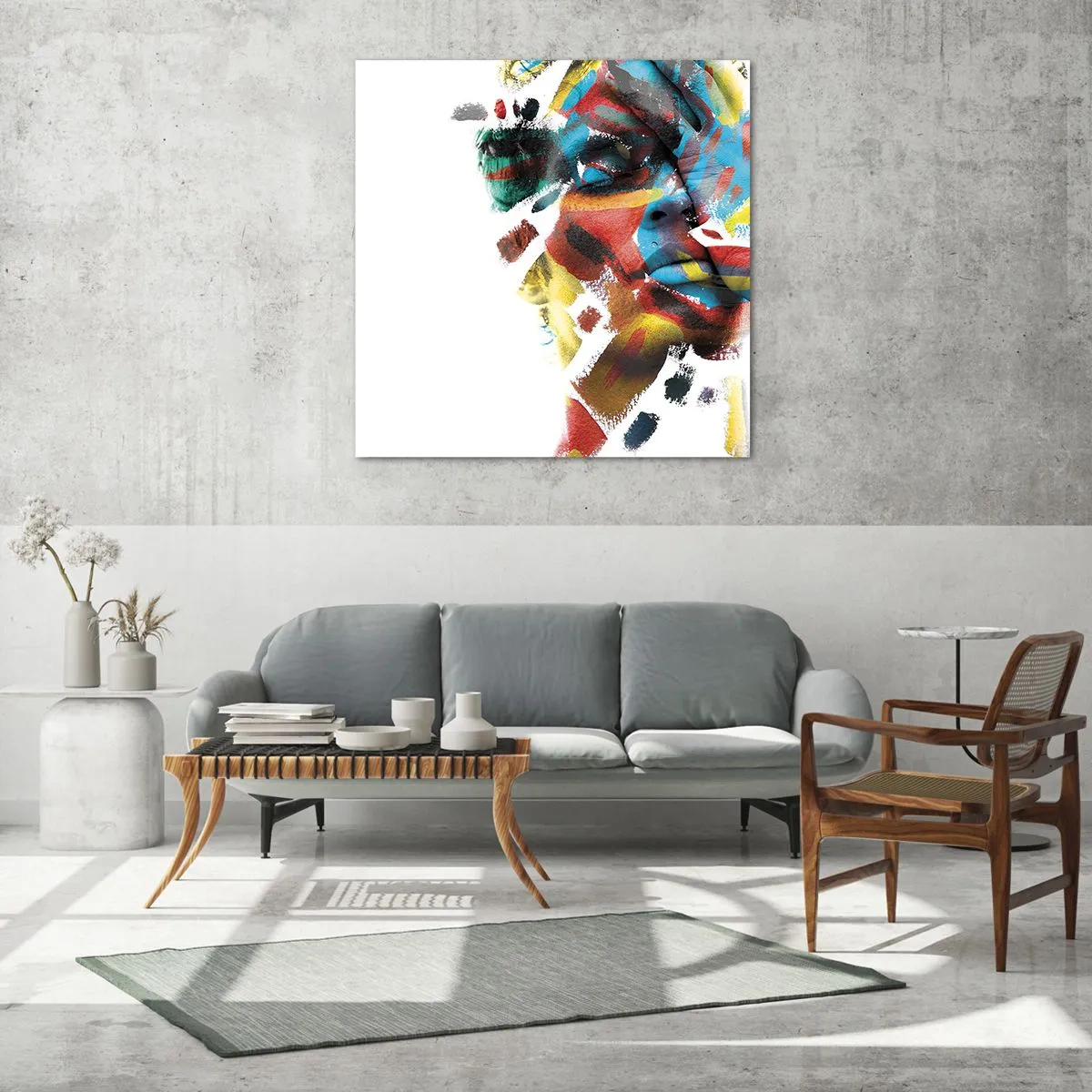 Glastavla - Bild på glas - Färgrik personlighet - 60x60 cm