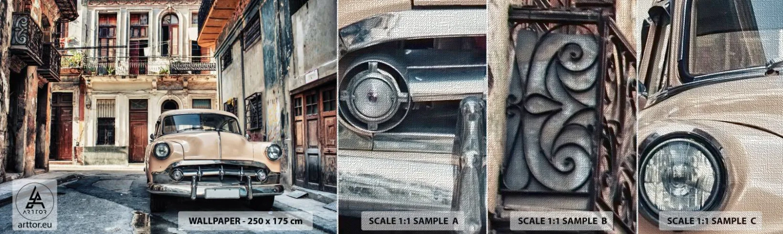 Provbit av fototapet Premium Canvas - Siesta i Havana - Veteranbil, Arkitektur, Stad - 100x30 cm