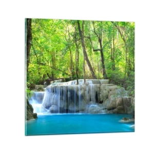 Glastavla - Bild på glas - Sjunka i turkos och grön - 40x40 cm