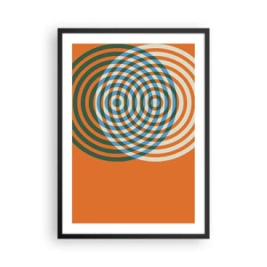 Affisch i svart ram - Färgglada koncentriska cirklar på en orange bakgrund - 50x70cm - Abstrakt cirkulär variation - Modern väggdekoration för vardagsrum och sovrum ARTTOR