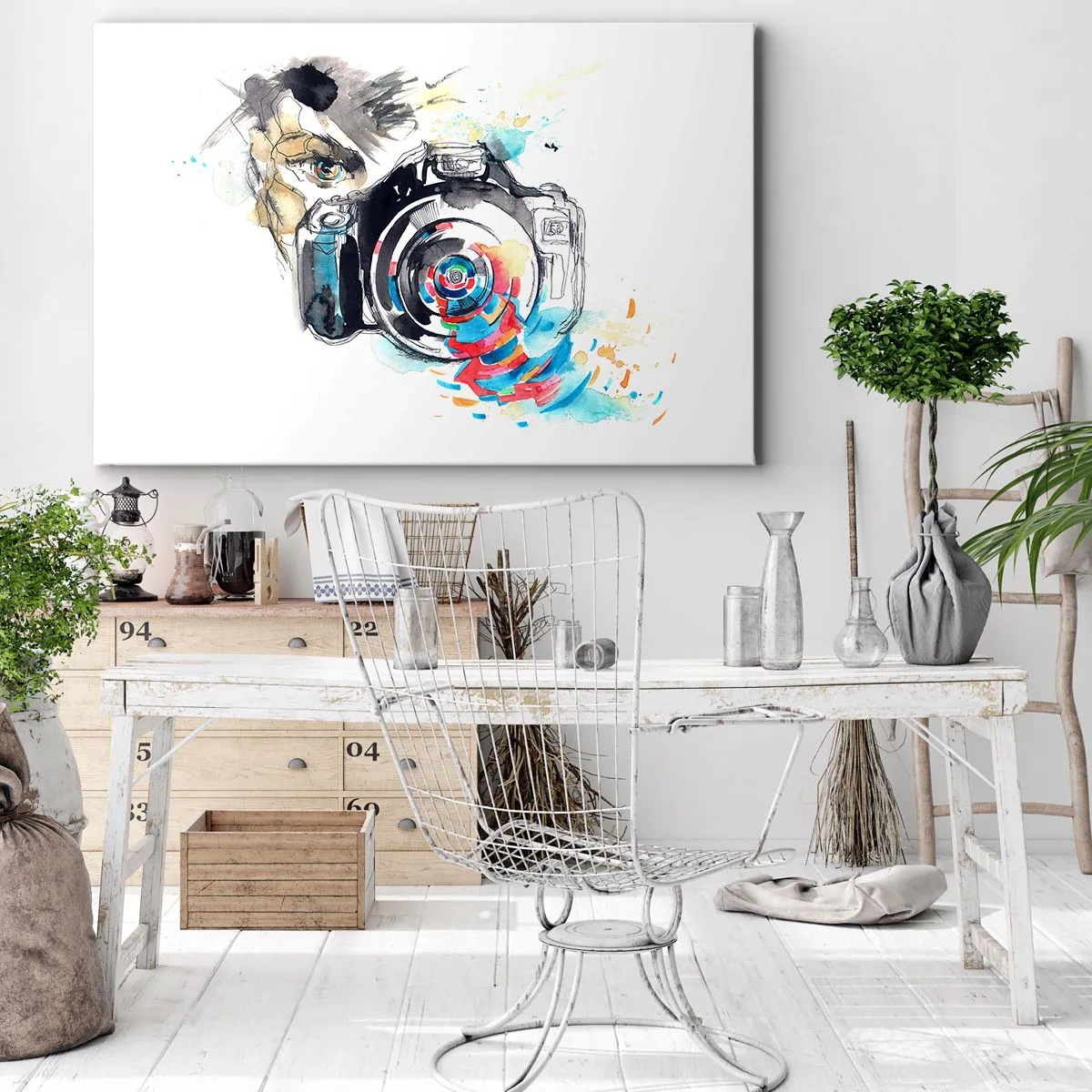 Canvastavla - Bild på duk - Akvarellkamera med färgglada detaljer - 70x50cm - I objektivets öga - Modern väggdekoration för vardagsrum och sovrum ARTTOR
