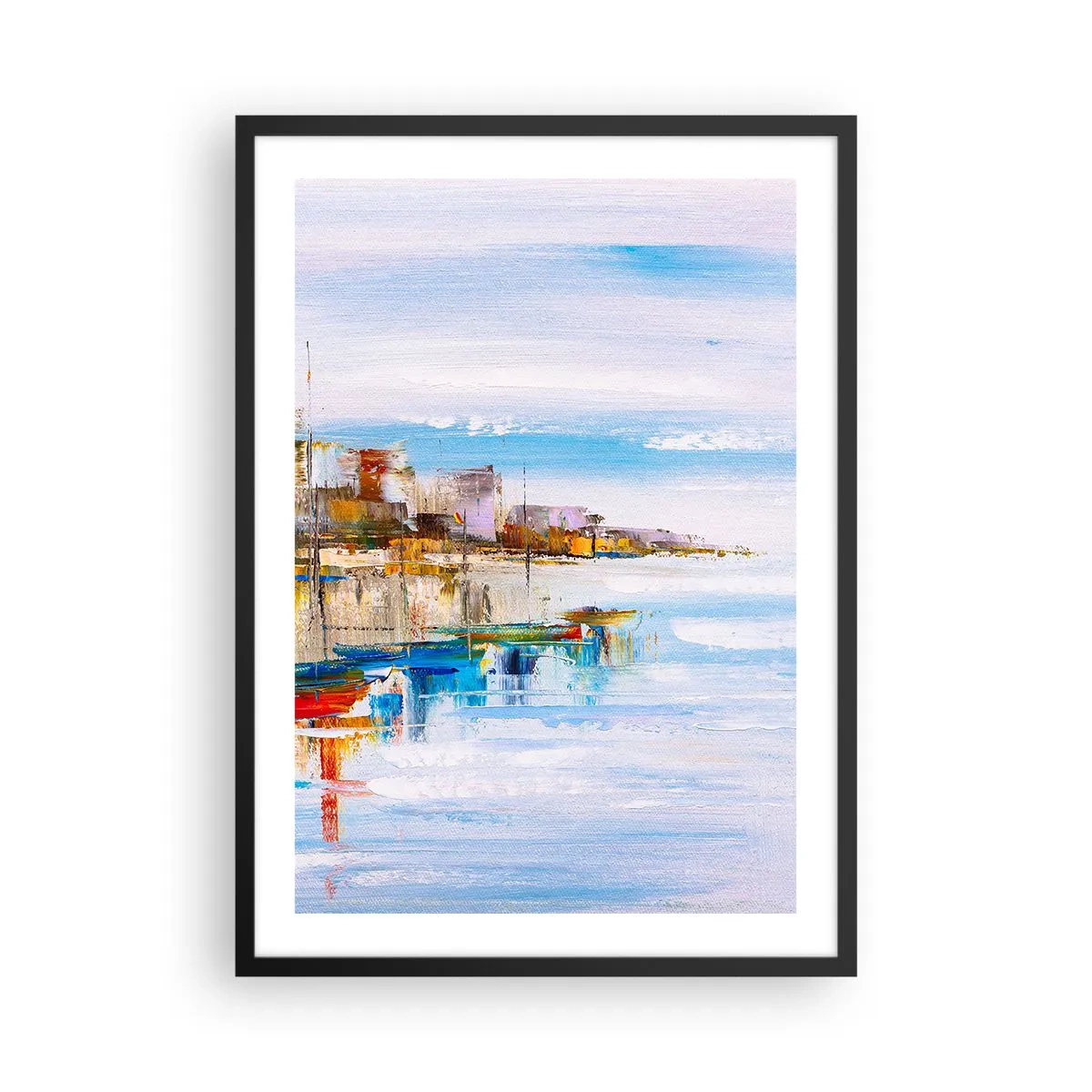 Affisch i svart ram - Det färgstarka landskapet i kuststaden - 50x70cm - Flerfärgad urban hamn - Modern väggdekoration för vardagsrum och sovrum ARTTOR