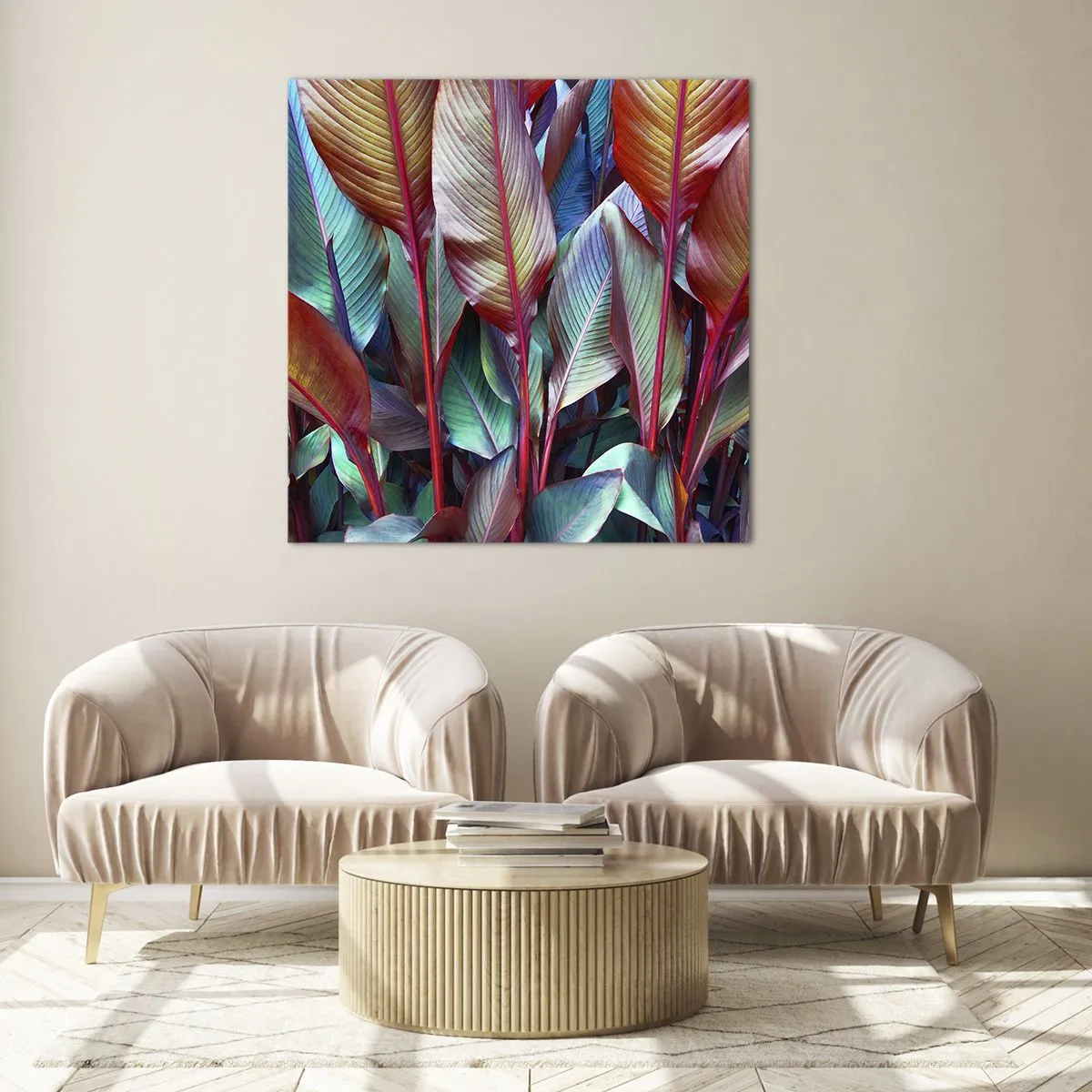 Glastavla - Bild på glas - En färgglad tätskog - 70x70 cm