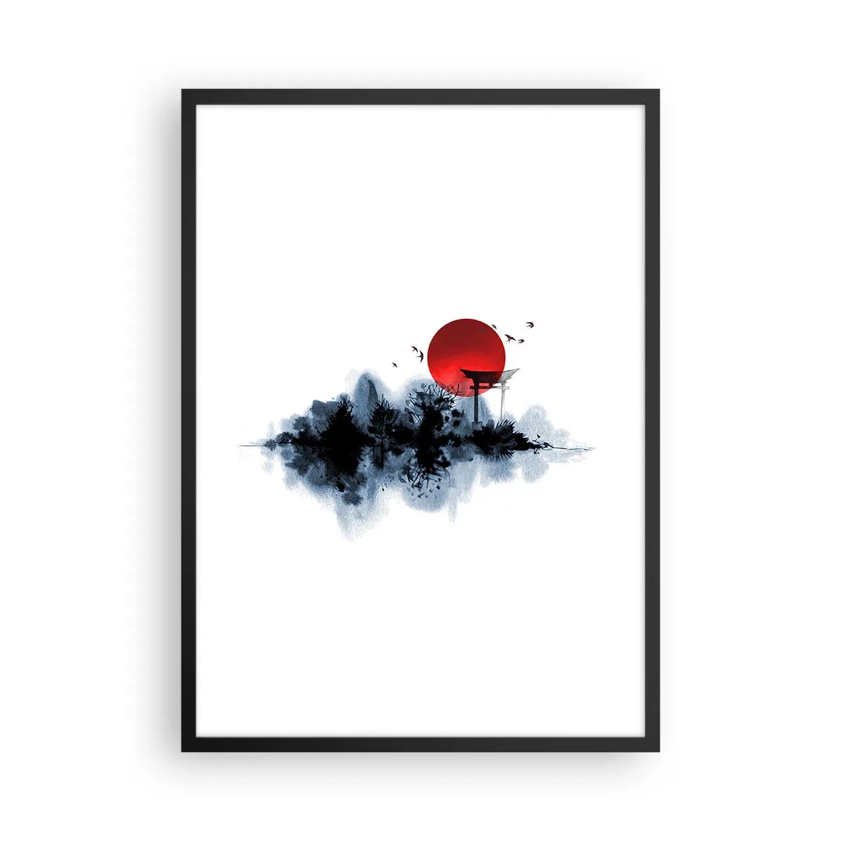 Affisch i svart ram - Den röda solskivan ovanför den japanska Torii-porten - 50x70cm - Japansk utsikt - Modern väggdekoration för vardagsrum och sovrum ARTTOR